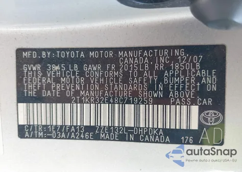 2008 Toyota Matrix from USA, damaged, VIN 2T1KR32E48C719259